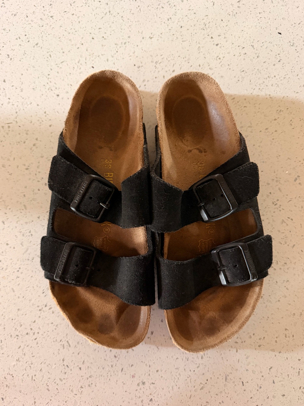 Birkenstock Black Suede Two-Strap Sandals